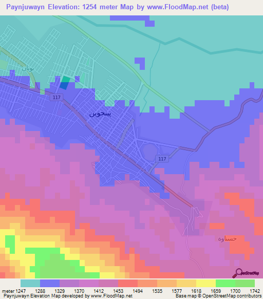 Paynjuwayn,Iraq Elevation Map