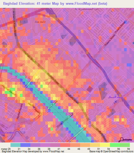 Baghdad,Iraq Elevation Map