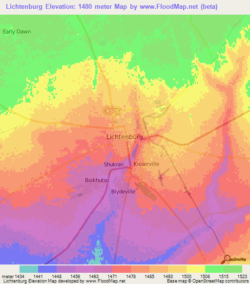 Lichtenburg,South Africa Elevation Map