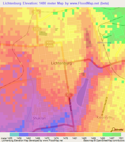 Lichtenburg,South Africa Elevation Map