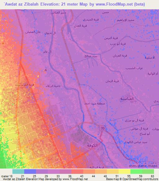 `Awdat az Zibalah,Iraq Elevation Map