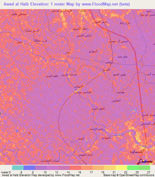 Awad al Haib,Iraq Elevation Map