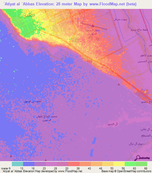 `Atiyat al `Abbas,Iraq Elevation Map