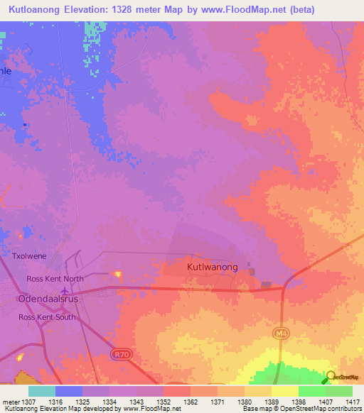 Kutloanong,South Africa Elevation Map