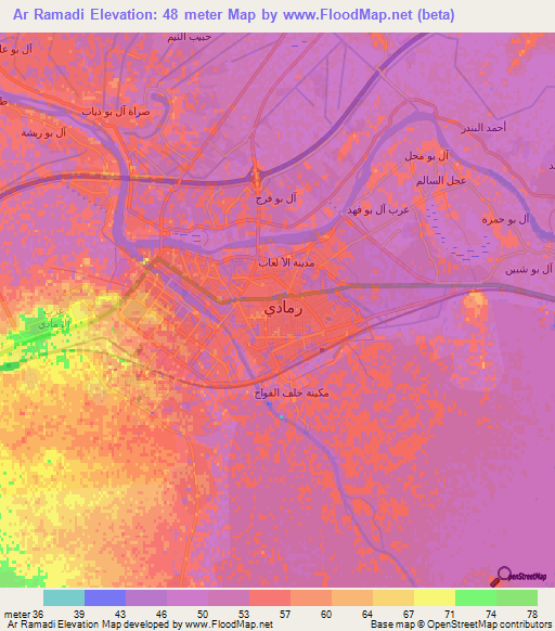 Ar Ramadi,Iraq Elevation Map