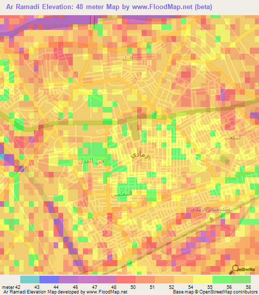 Ar Ramadi,Iraq Elevation Map