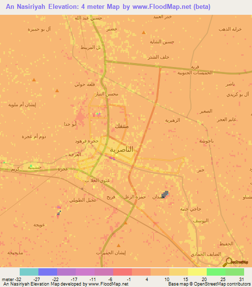 An Nasiriyah,Iraq Elevation Map