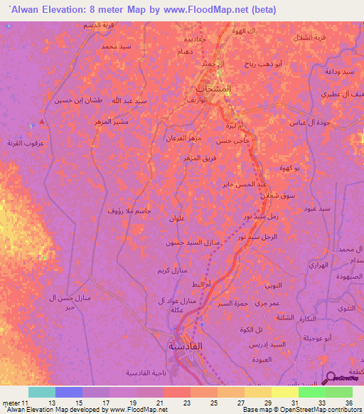 `Alwan,Iraq Elevation Map