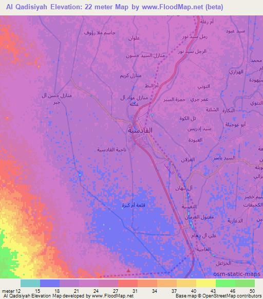 Al Qadisiyah,Iraq Elevation Map