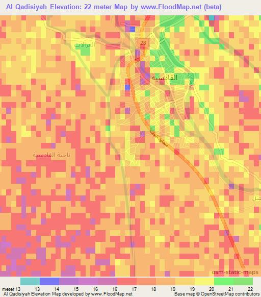 Al Qadisiyah,Iraq Elevation Map