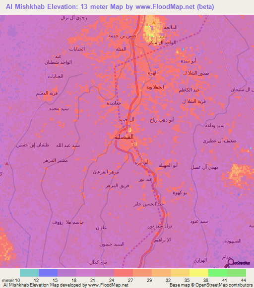 Al Mishkhab,Iraq Elevation Map