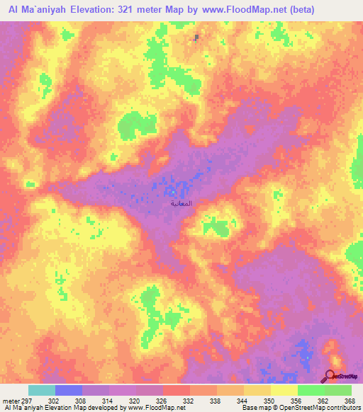 Al Ma`aniyah,Iraq Elevation Map