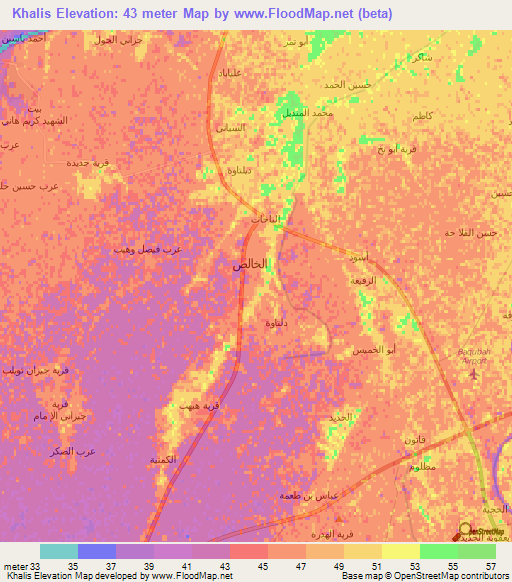 Khalis,Iraq Elevation Map