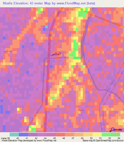 Khalis,Iraq Elevation Map