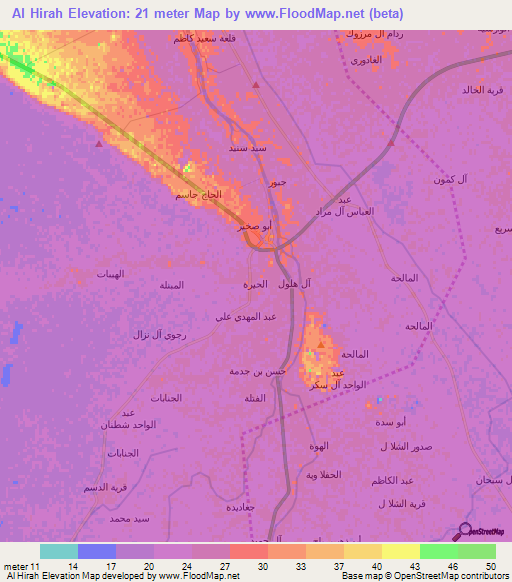 Al Hirah,Iraq Elevation Map