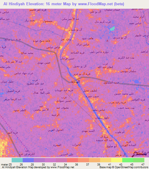 Elevation of Al Hindiyah,Iraq Elevation Map, Topography, Contour