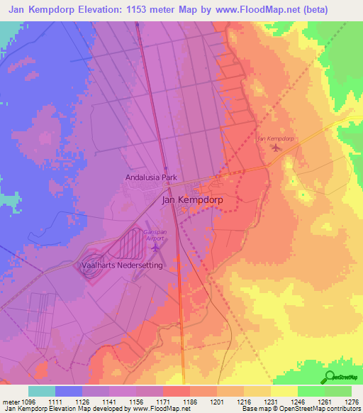 Jan Kempdorp,South Africa Elevation Map