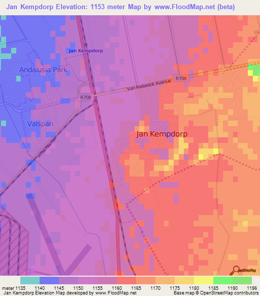 Jan Kempdorp,South Africa Elevation Map