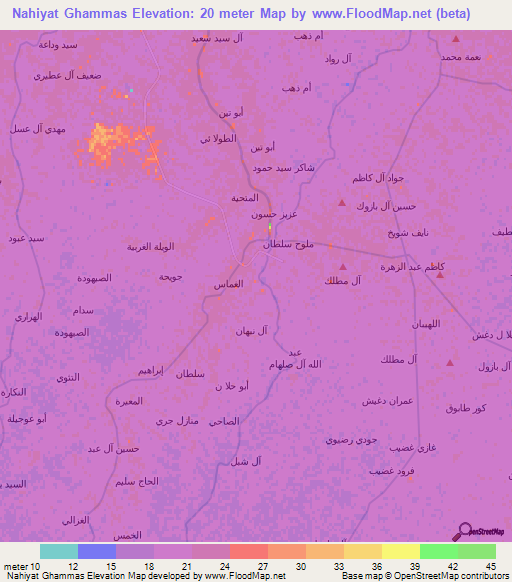 Nahiyat Ghammas,Iraq Elevation Map