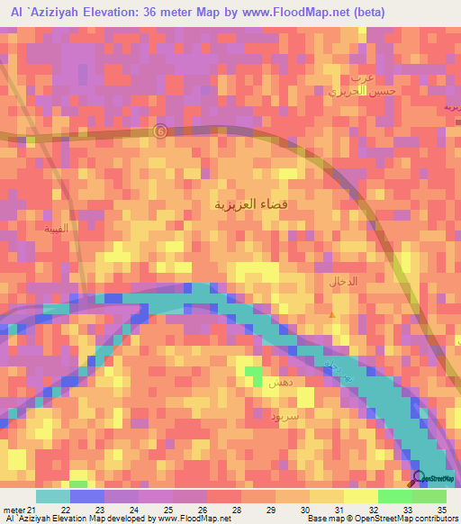 Al `Aziziyah,Iraq Elevation Map