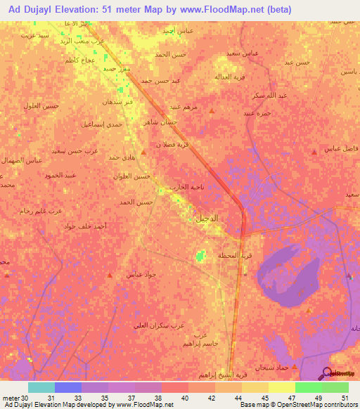 Ad Dujayl,Iraq Elevation Map