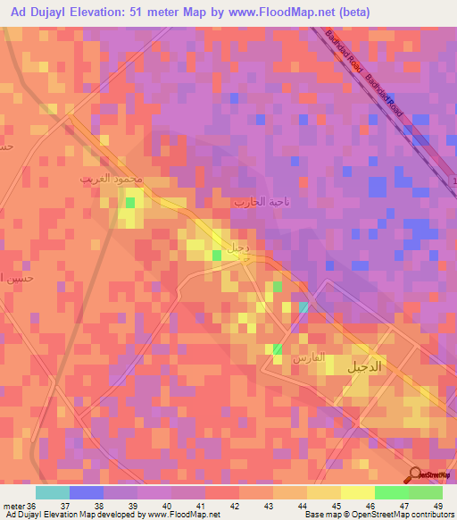 Ad Dujayl,Iraq Elevation Map