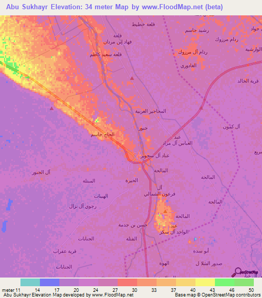 Abu Sukhayr,Iraq Elevation Map