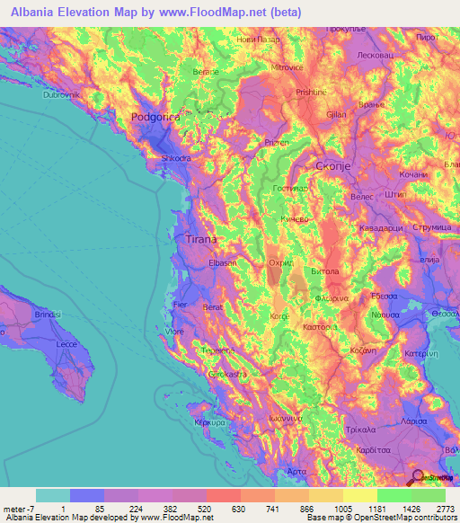 Albania Elevation Map