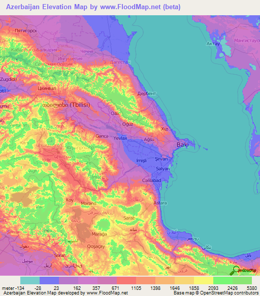 Azerbaijan Elevation Map