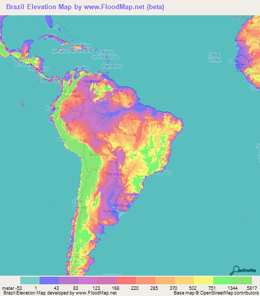 Brazil Elevation Map