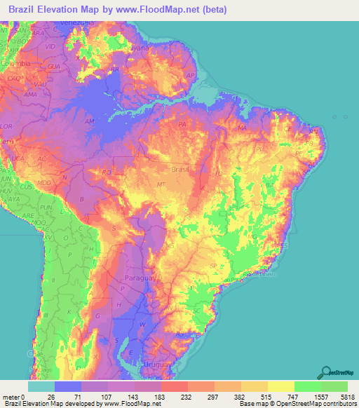 Brazil Elevation Map