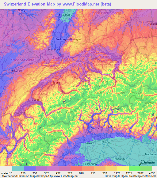 Switzerland Elevation Map