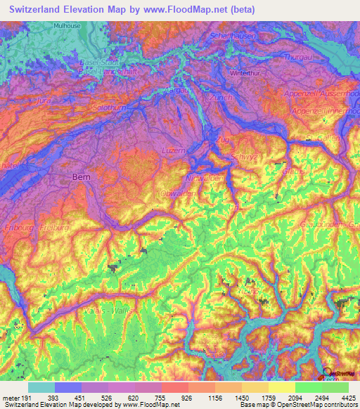 Switzerland Elevation Map