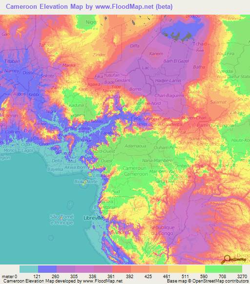 Cameroon Elevation Map