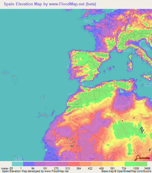 Spain Elevation Map