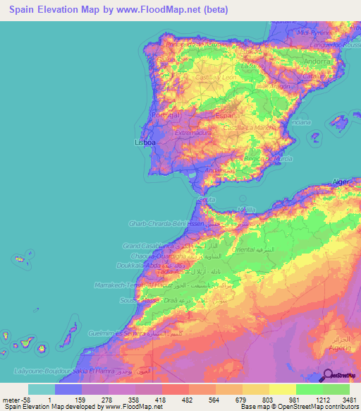 Spain Elevation Map