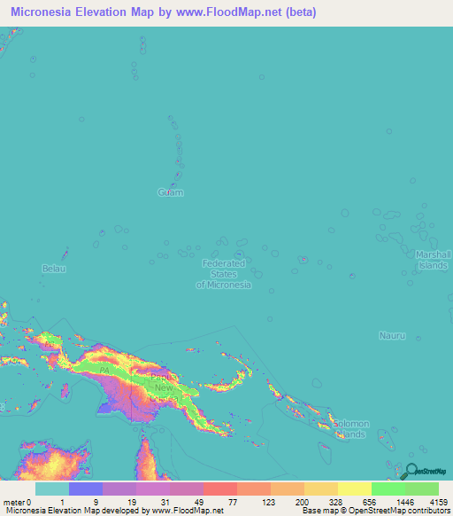 Micronesia Elevation Map