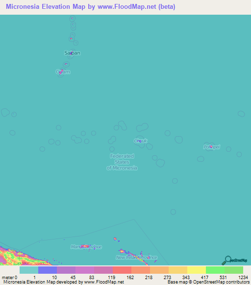 Micronesia Elevation Map