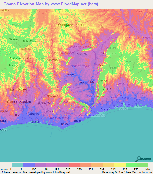 Ghana Elevation Map