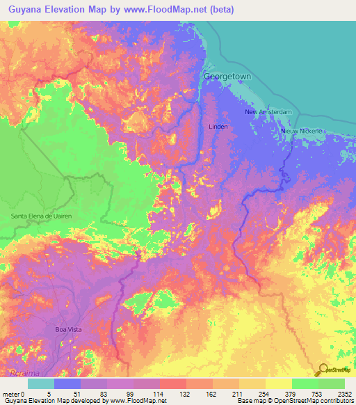 Guyana Elevation Map