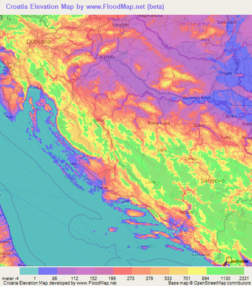 Croatia Elevation Map