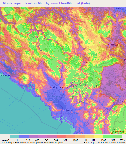 Montenegro Elevation Map