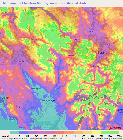 Montenegro Elevation Map