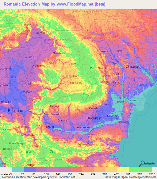 Romania Elevation Map