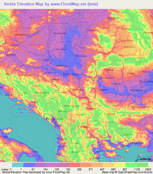 Serbia Elevation Map