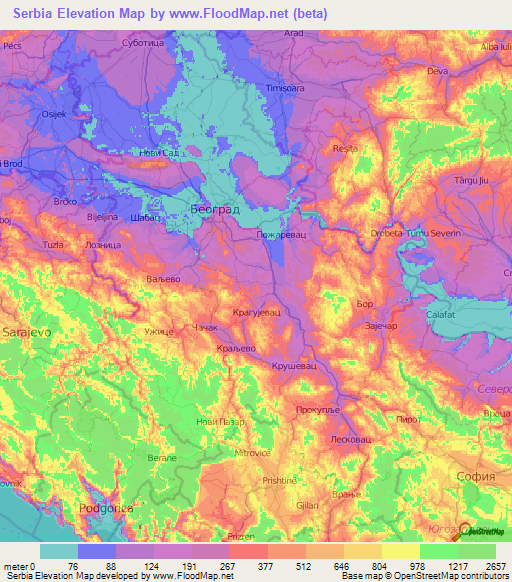 Serbia Elevation Map