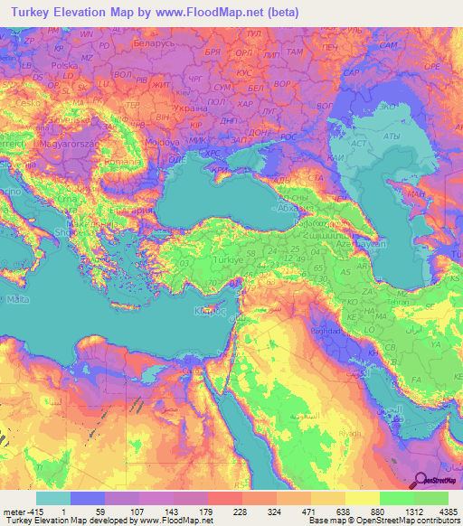 Turkey Elevation Map