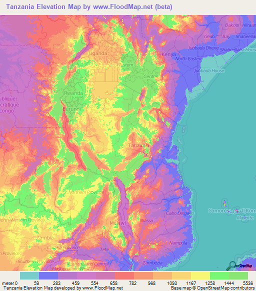 Tanzania Elevation Map