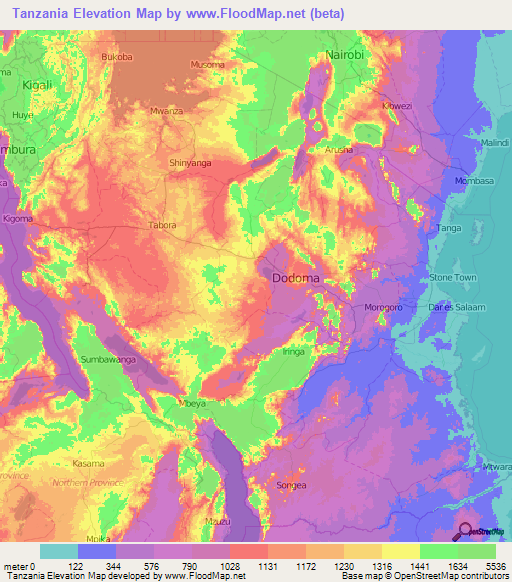 Tanzania Elevation Map