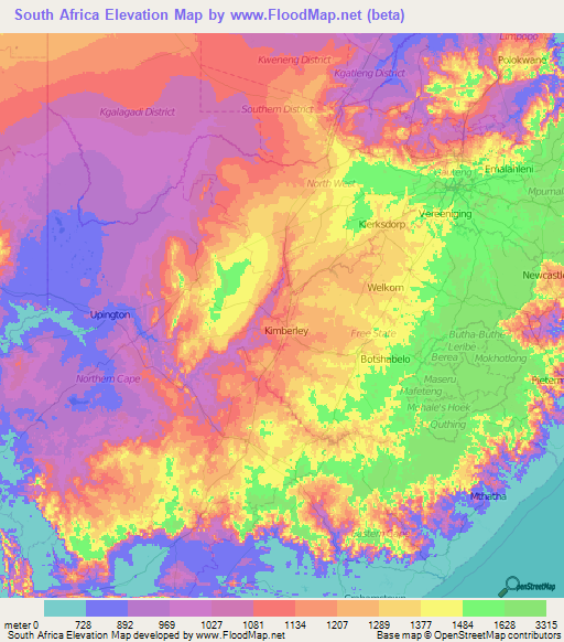 South Africa Elevation Map